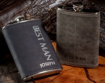 Personalized Leather Flask, Engraved Hip flask, Groomsmen gift flask, Engraved Dad Gift, Gifts for him