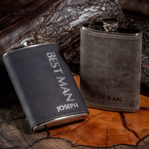 Personalized Leather Flask for men Engraved Hip flask Groomsmen gifts Birthday gift for dad