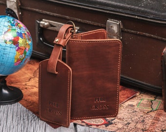 Passport holder and luggage tag personalized, Passport cover leather