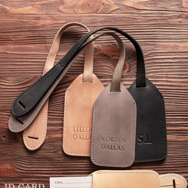 Personalized leather custom luggage tag, Leather travel accessories and wedding favors, leather backpack tag for bag, Monogram id card tag