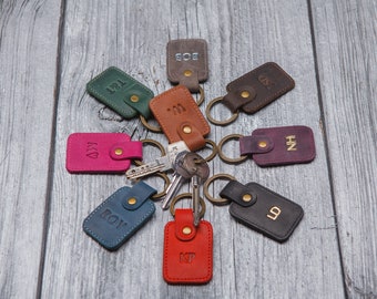 Leather monogram key fob set,Bulk wedding favors, Personalized keychain for women, Mens key ring, Personalized Christmas gifts for him her