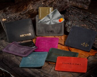 Regalos para él, Cartera de cuero, Cartera fina de cuero hecha a mano, Cartera minimalista, Cartera personalizada para hombre, Tarjetero de cuero, Cartera fina