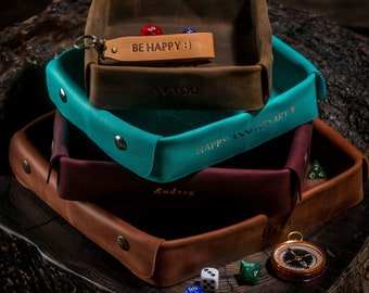 Custom Leather Valet Tray Personalized Home Decor Handcrafted leather tray Dnd gifts Catchall tray foldable with name