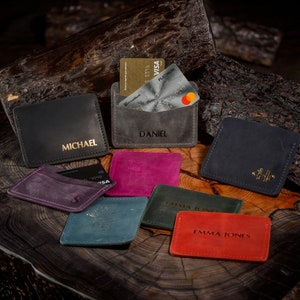 Cadeaus voor hem, leren portemonnee, handgemaakte slanke leren portemonnee, minimalistische portemonnee, gepersonaliseerde herenportemonnee, leren kaartportemonnee, slanke portemonnee