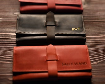 Cartera de cuero Regalos para el día de la madre Cartera minimalista para ella Cartera delgada de cuero para mujer personalizada Regalos para mamá, regalo de aniversario