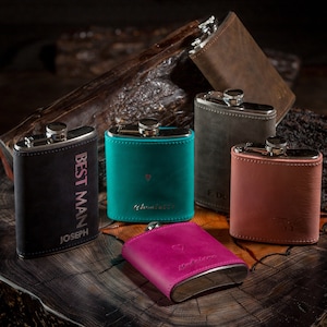 Personalized Leather Flask, Engraved Hip flask, Groomsmen gift flask, Engraved Dad Gifts, Monogram leather flask, Best friend gifts