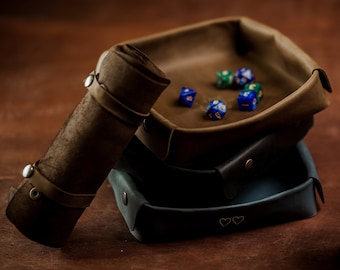 Collapsible Dice Tray, Personalized Leather Tray, dnd tray, Halloween decor , Custom Rolling Tray, Anniversary gifts for boyfriend,