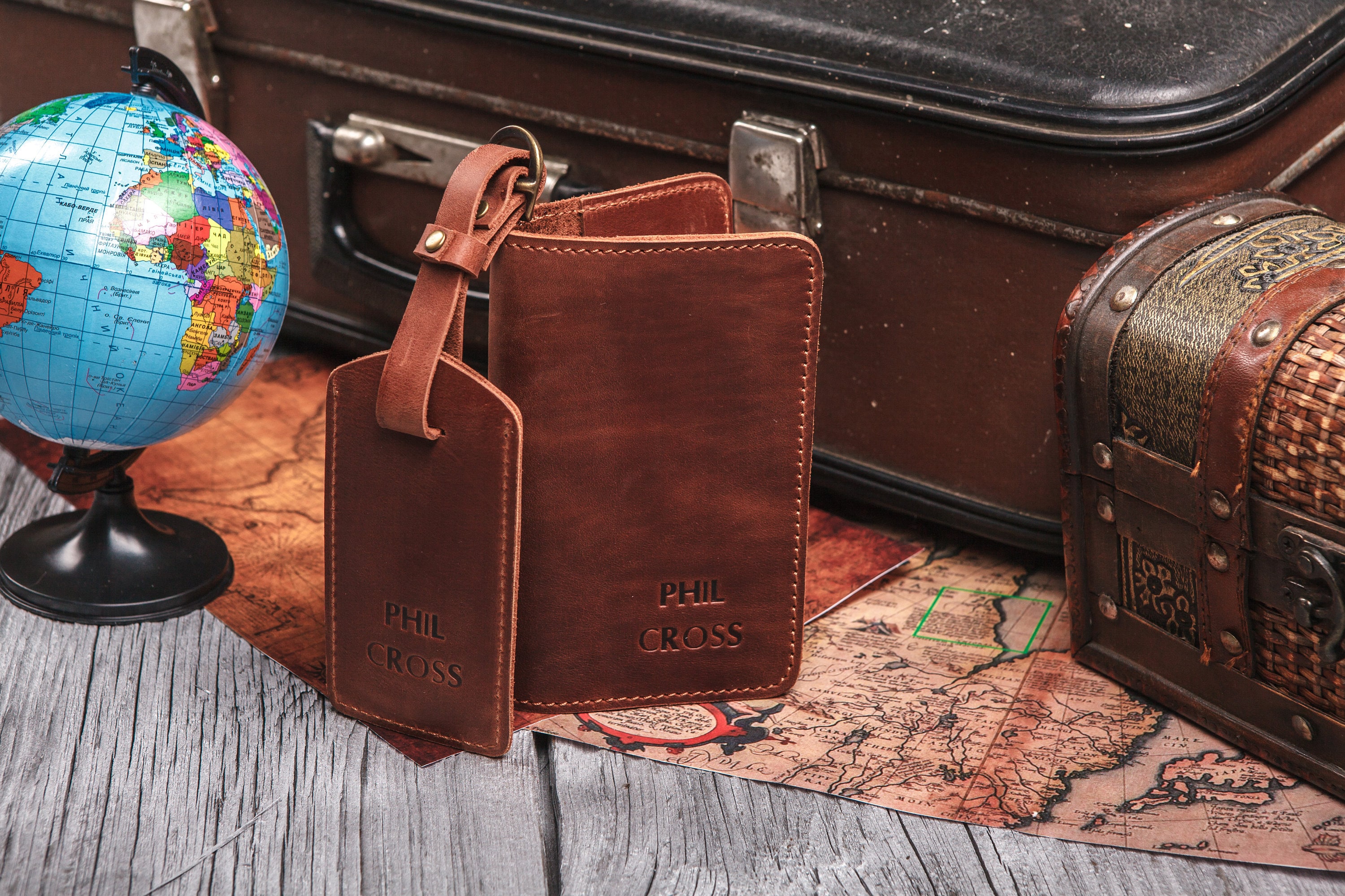 Porta pasaportes y etiqueta de equipaje personalizada cuero Etsy