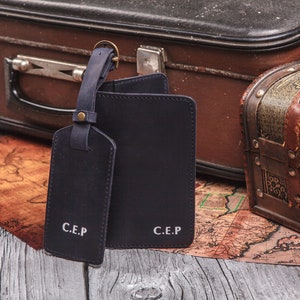 Luggage tag and and passport holder set, Leather passport cover personalized for men and women image 5