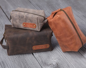 Fathers day gifts, Personalized leather dopp kit, mens toiletry bag, 3rd anniversary gift for men, Gifts for him, Leather accessories