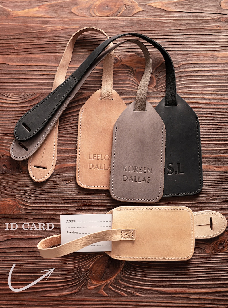 Leather luggage tags personalized, Leather travel accessories and wedding favors, leather backpack tag for bag, Monogram id card tag image 4