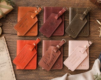 Personalized Leather Passport Holder & Luggage Tag, Custom Travel Wallet