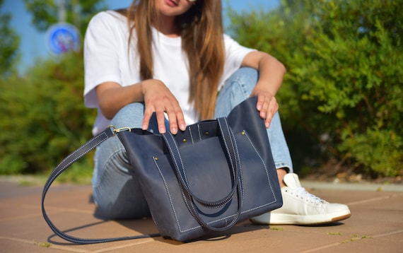 Tote bag, Large handbag with pocket, Large leather tote bag with zipper for women