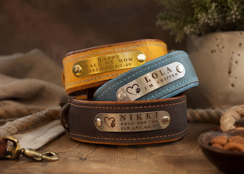 Premium leather personalized luxury dog collar, Custom full grain leather collar, High quality hardware