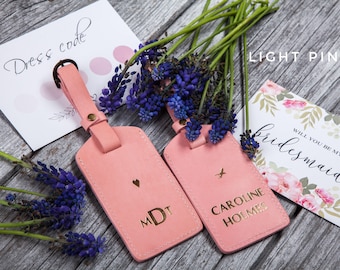 Leather luggage tags personalized, wedding favors, bridesmaid luggage tag, paired valentines day gifts for him and her