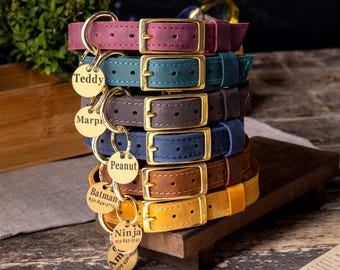 Personalized Leather Dog Collar: Custom Name Tag for Pets