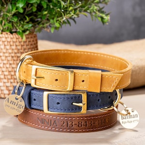 Dog Collar, Personalized Dog Collar, Custom Dog Collar with tags, Leather Dog girl collar, Dog collar boy