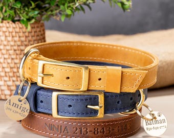 Collar de perro, collar de perro personalizado, collar de perro personalizado con etiquetas, collar de perro de cuero para niña, collar de perro para niño