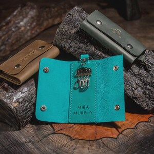 Personalized leather keychain, Leather key wallet, Monogrammed key organizer, Custom key fob, Valentines day gifts, Gift for him image 7