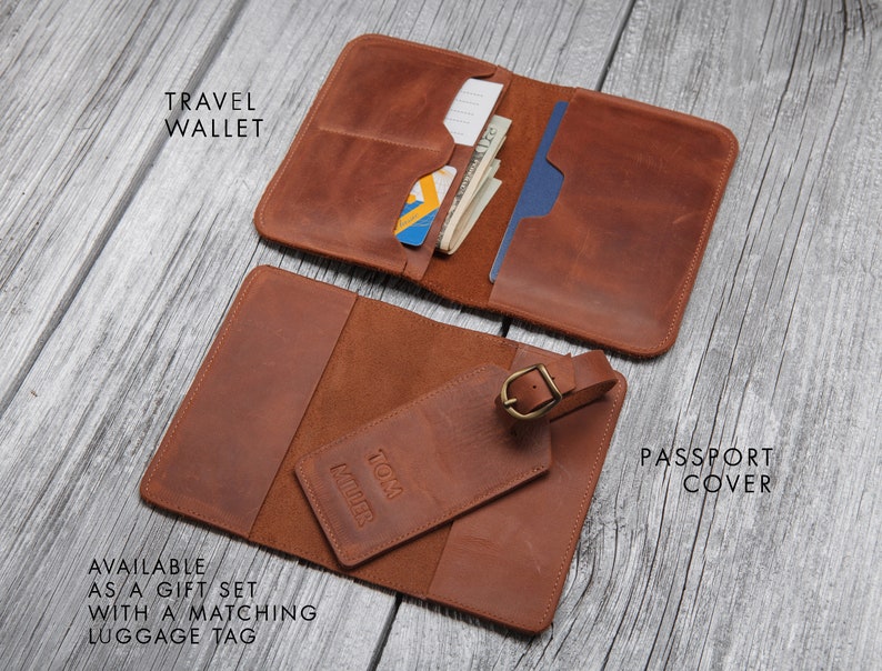 Passport holder and luggage tag personalized, Passport cover leather image 4