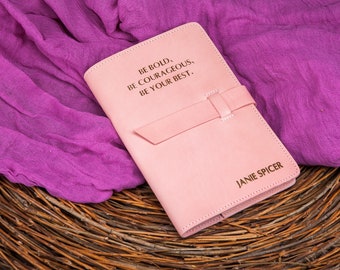 Nachfüllbares Leder-Journal personalisiert für Frauen, rosa Notebook-Abdeckung a5, Abschlussgeschenke, personalisiertes minimalistisches Geschenk zum Muttertag