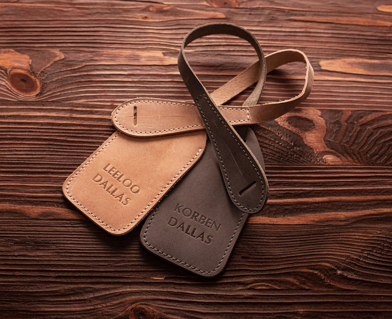 Leather luggage tags personalized, Leather travel accessories and wedding favors, leather backpack tag for bag, Monogram id card tag image 1