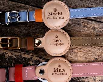 AirTag Cat Collar: Personalized Leather Collar with Engraved Name Tag