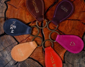 Personalized key lanyard, Leather key chains Custom keychain, Gift key fob, Monogram keychain for men and women