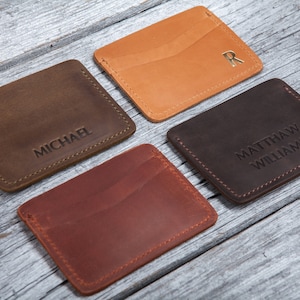 Cartera de cuero para tarjetas, tarjetero delgado personalizado, carteras minimalistas hechas a mano para hombres y mujeres, regalos para él