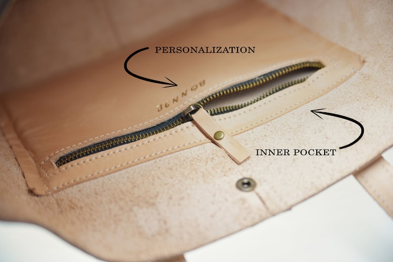 Toteväska, Stor handväska med ficka, Stor lädertoteväska med dragkedja för kvinnor bild 4