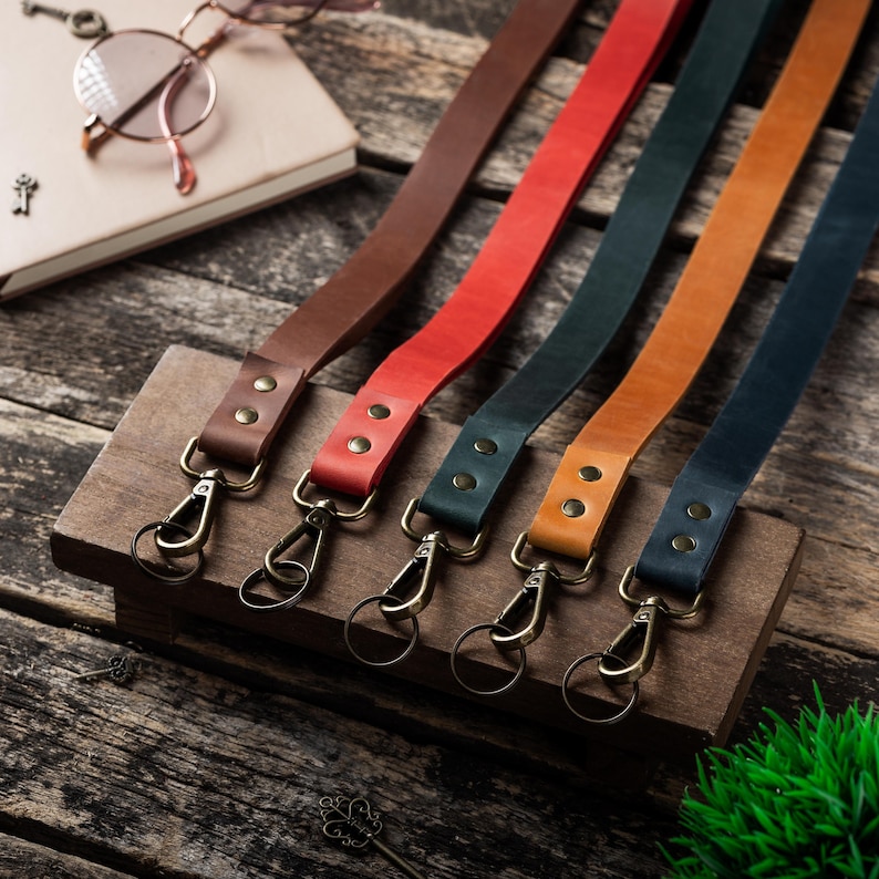 Leather Lanyard for Badge Holder, Black Leather Lanyard, Personalized ...