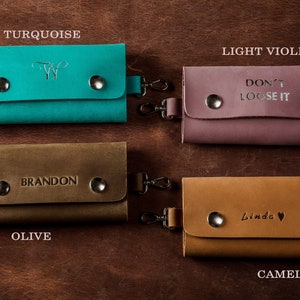 Personalized leather keychain, Leather key wallet, Monogrammed key organizer, Custom key fob, Valentines day gifts, Gift for him image 3