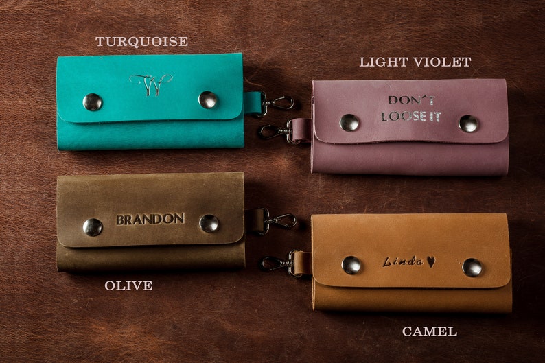 Personalized leather keychain, Leather key wallet, Monogrammed key organizer, Custom key fob, Valentines day gifts, Gift for him image 3