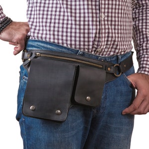 Leather hip bag for men, Utility belt, Festival pocket belt, Fanny pack