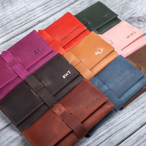 Cartera de cuero, Cartera minimalista, Cartera de mujer, Regalo personalizado para el día de la madre, Regalos para mamá, Regalo para ella, Cartera de cuero para ella