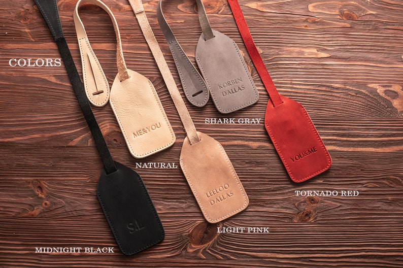 Leather luggage tags personalized, Leather travel accessories and wedding favors, leather backpack tag for bag, Monogram id card tag image 3