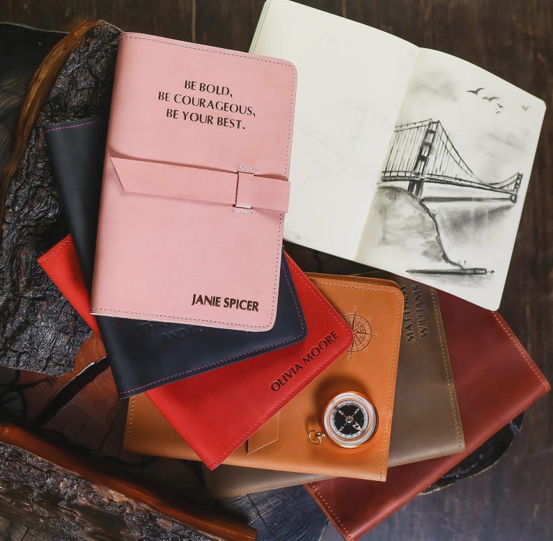 Personalized leather journal cover, Composition notebook cover, Moleskine leather cover, Graduation gifts 2026, Class 2026 image 8