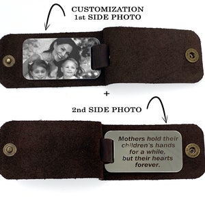 Leather keychains with photo, Personalized custom key fob with image, Photo keychains for women men, 3rd Anniversary gifts, Family portrait image 6