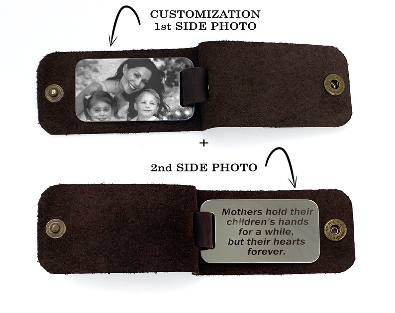 Leather keychains with photo, Personalized custom key fob with image, Photo keychains for women men, 3rd Anniversary gifts, Family portrait image 6