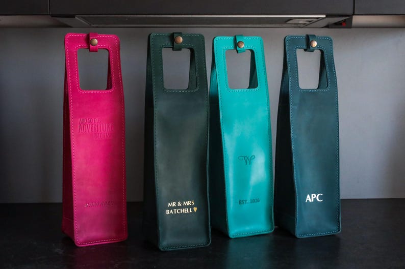 Wijntas, leren wijndraagtas, gepersonaliseerde wijndrager, Vaderdagcadeaus, cadeaus voor hem, pensioencadeaus, relatiegeschenken, wijnhouder afbeelding 6