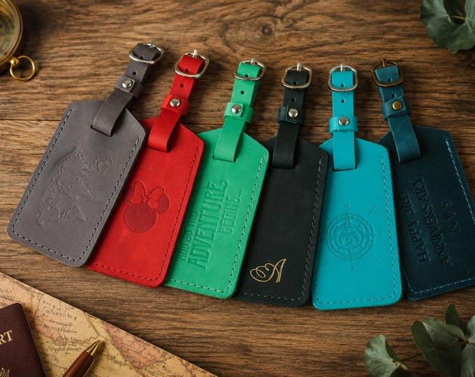 Luggage tags personalized, Leather luggage tag, Custom luggage tag, Travel accessories, Travel tag, Bulk wedding favors, Personalized gift