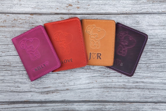 Monogram Letters Cowhide Card Holder Envelope Custom Name