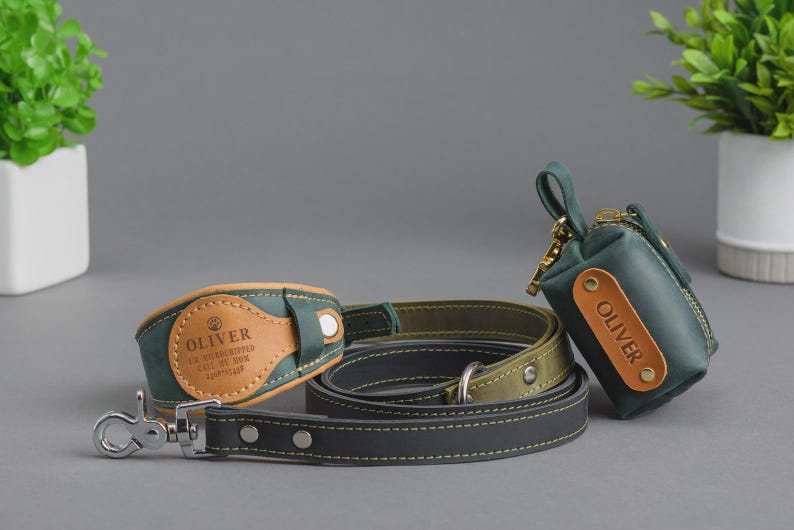 Hondenriem gepersonaliseerd, lederen riem voor hulphond, leibanden en accessoires met ID-tags voor kleine en grote honden, hondenuitlater op maat afbeelding 7