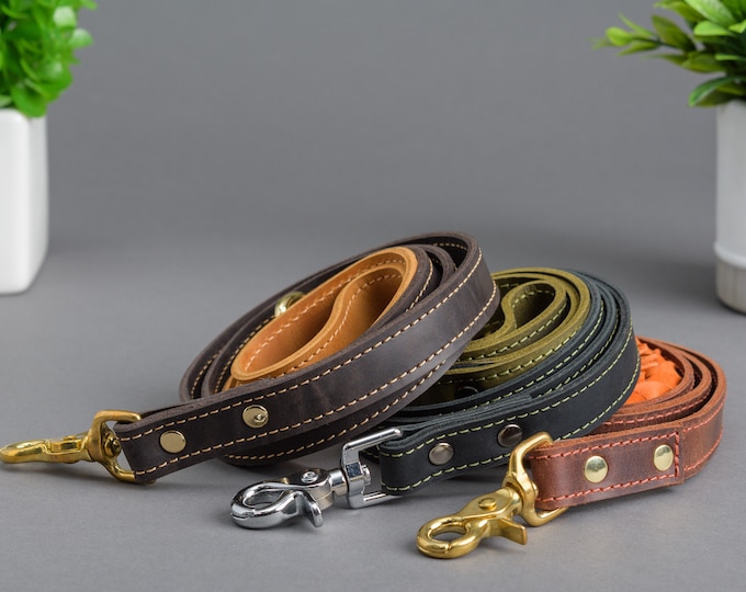 Lobster clasp leash, Leather dog lead, Dog Leash, Collars and leashes, Leash for dog, Leather leash, Dog leashes, Personalized leash