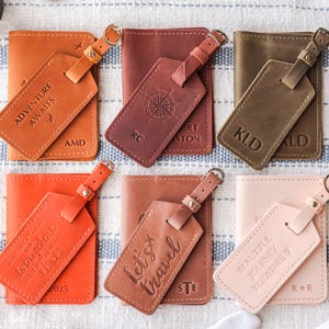 Personalized passport holder, Leather passport cover and luggage tag, Wedding favors, Leather accessories