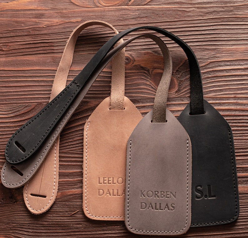 Leather luggage tags personalized, Leather travel accessories and wedding favors, leather backpack tag for bag, Monogram id card tag image 7