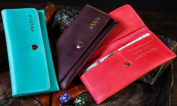 Cartera con monograma para mujer Carteras finas para mujer Cartera minimalista para mujer Cartera de piel Regalos para el dia de la madre Regalos para mama Regalos de Navidad Etsy Espana