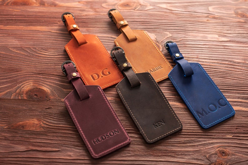 Fathers day gifts, Personalized leather luggage tag, Personalized travel gifts, Wedding favors, Custom Luggage tags wedding, Groomsmen gift image 3