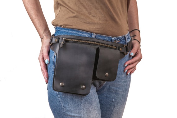 Leather Belt Bag, Fanny Pack, Travel Utility Belt Purse