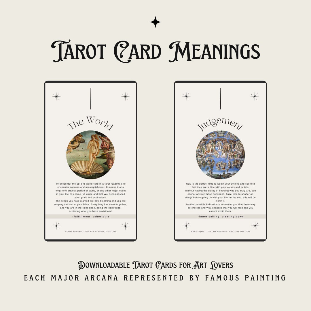 Printable PDF Tarot Cards Digital Major Arcanas Fun Art - Etsy